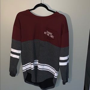 Grey and burgundy football striped shirt